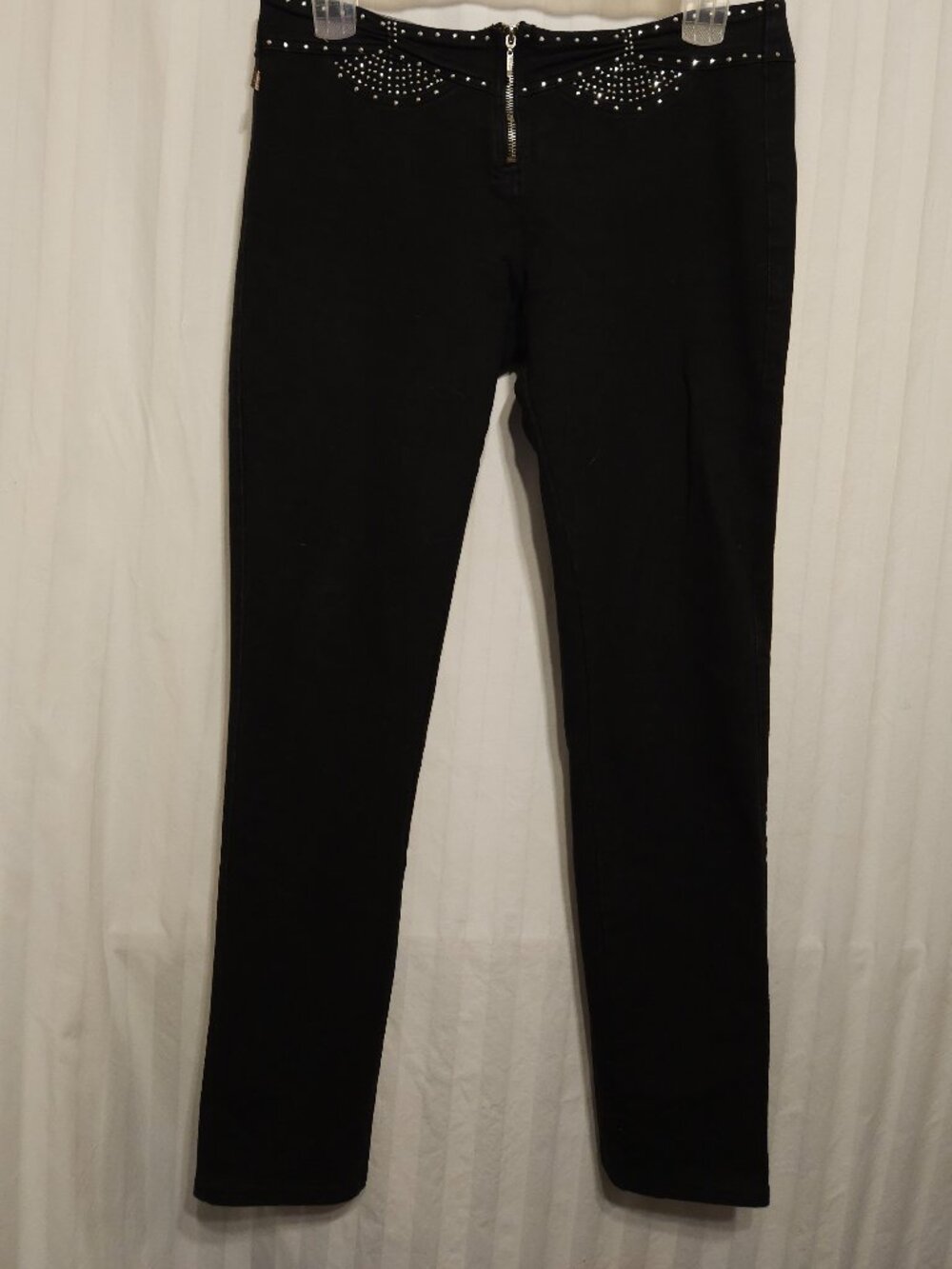 Beverly Jeans stretch black jean leggings Rhinestone embellished Y2K low rise